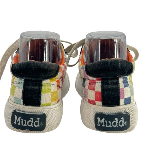 Vintage Mudd Rainbow Checkered Platform Sneakers Canvas Black Suede Accent | 7 - Picture 7 of 9